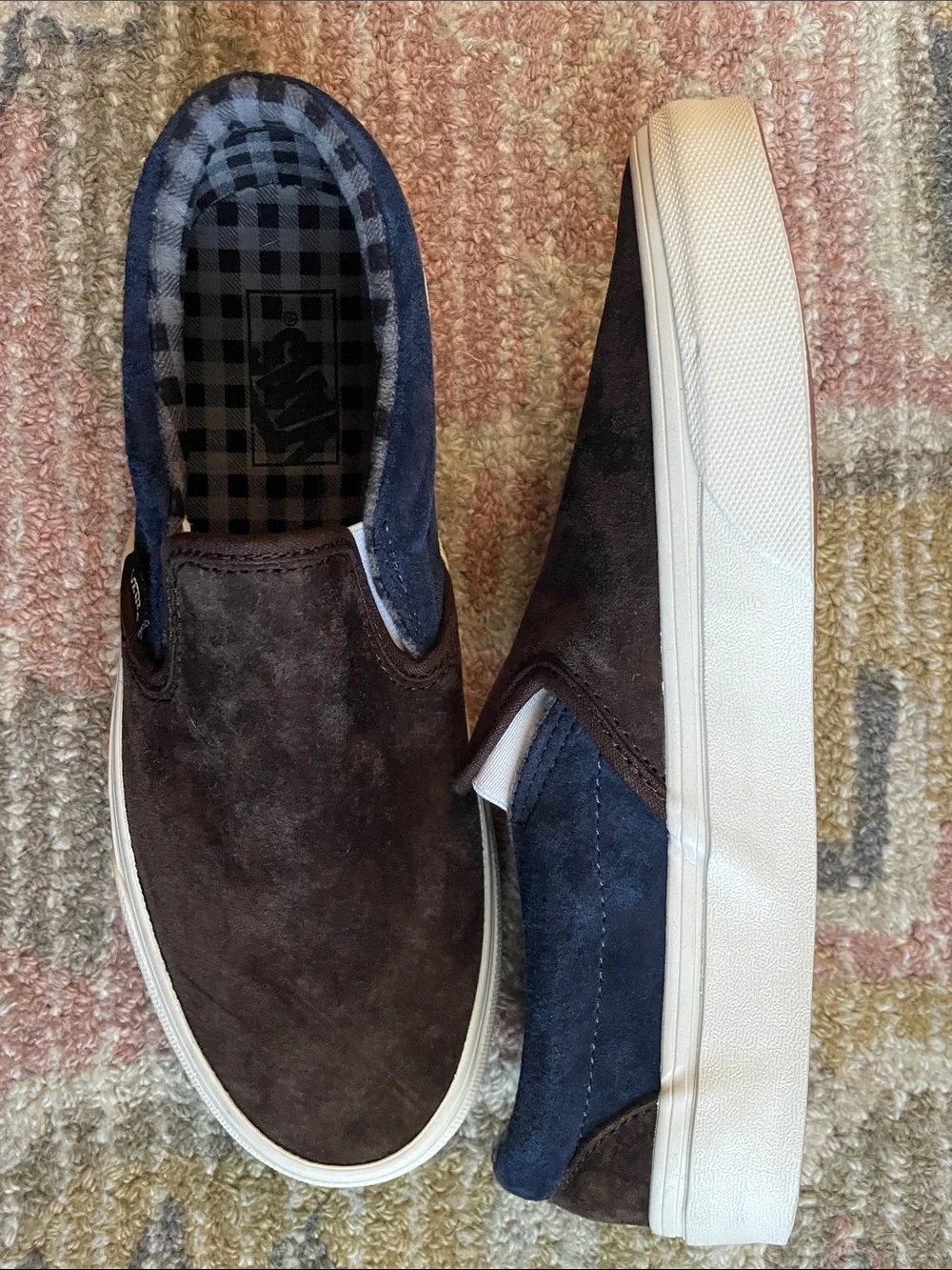 Vans Brown Suede and Navy Slip-On Sneakers